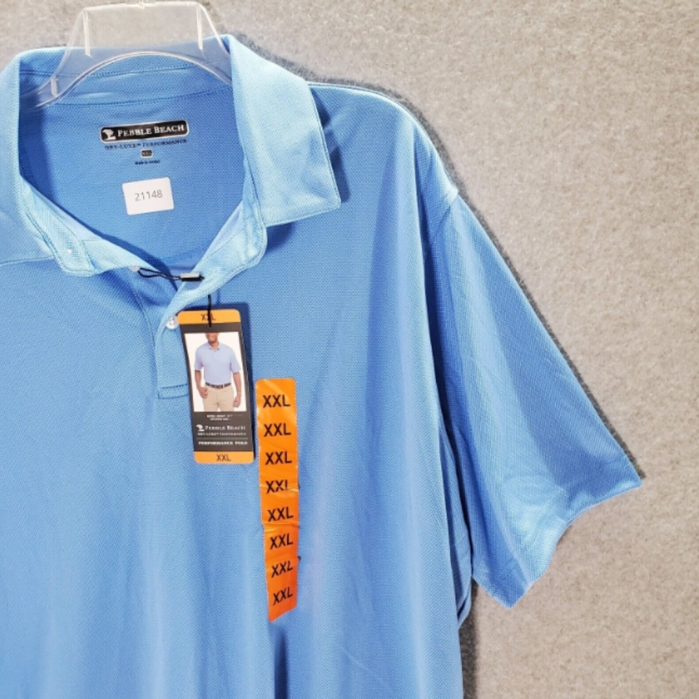 Pebble Beach Men Polo Shirt 2XL Blue Dry Luxe Performance Short Sleeve Collar - Picture 5 of 6